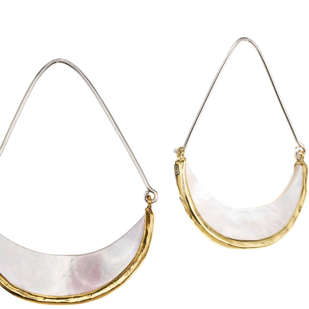 Waxing Poetic Earrings Sterling Silver Mother of Pearl & Brass